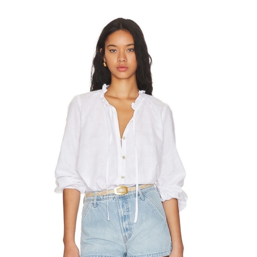 Show me Your Mumu linen cotton organic button down shirt tunic mother pearl long